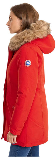 Helvetica Mountain Pioneers Lilli Parka-Jacke mit Kapuze – Rot/Natur