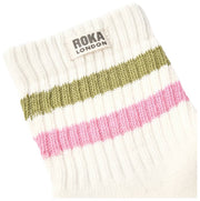 Roka Windowsr Stripe Crew Socken – Avocado/Rosa Nelke
