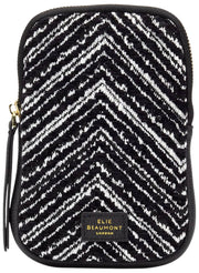 Elie Beaumont Samt-Handytasche – Schwarz Chevron/Weiß