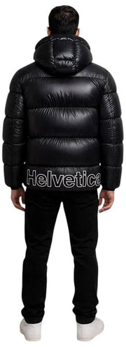 Helvetica Mountain Pioneers Edge Daunenjacke mit Kapuze – Schwarz