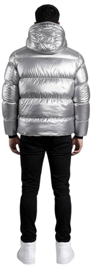 Helvetica Mountain Pioneers Cosmos Daunenjacke mit Kapuze – Silber