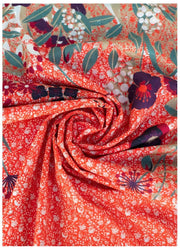 Schal aus Puderbaumwoll-Popeline mit Blumen-Hedgerow-Print – Mandarine