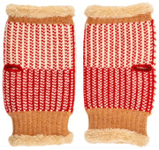 Elie Beaumont Gestrickte Pulswärmer – Kaffeebraun/Rotes Herz
