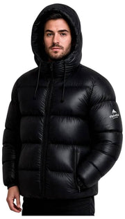 Helvetica Mountain Pioneers Edge Daunenjacke mit Kapuze – Schwarz