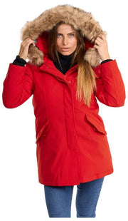 Helvetica Mountain Pioneers Lilli Parka-Jacke mit Kapuze – Rot/Natur
