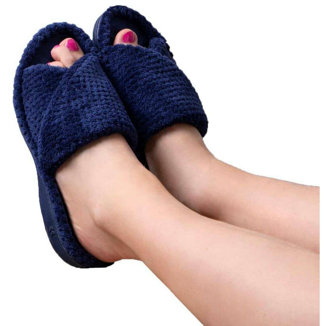 popcorn handschuh Isotoner Damen Popcorn Turnover Hausschuhe mit offener Zehenpartie, Marineblau KJ Beckett