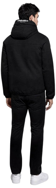 Helvetica Mountain Pioneers Eyeblock-Windjacke mit Kapuze – Schwarz