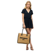 Superdry & Co Raffia Luxe Tote Bag - Natural Beige/Black