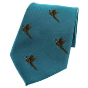 David Van Hagen Flying Pheasants Woven Country Silk Tie - Cyan