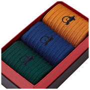 London Sock Company Merino Heroes 3-Paar Sockenbox-Set – Gelb/Blau/Grün