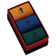 London Sock Company Merino Heroes 3-Paar Sockenbox-Set – Gelb/Blau/Grün