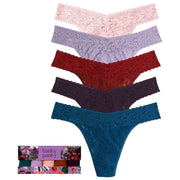 Hanky Panky Signature Lace Original Rise 5 Pack Thongs - Blushing Rose/Lavendar/Clay/Plum/Hot Teal