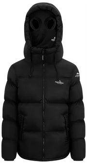 Helvetica Mountain Pioneers Mittelblock-Daunenjacke mit Kapuze – Schwarz