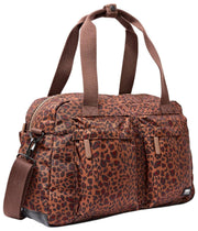 Roka Gatwick Kleine Reisetasche aus recyceltem Canvas – Mini Leopard Brown
