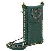 Campomaggi Portazelluläre Stud Handyhalter-Tasche – Grüne Flasche/Rot