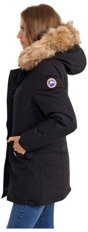 Helvetica Mountain Pioneers Lilli Parka mit Kapuze – Schwarz/Natur