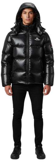 Helvetica Mountain Pioneers Freezer Daunenjacke mit Kapuze – Schwarz
