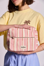Hindbag Alix Extra große Kulturtasche – rosa/rot gestreift