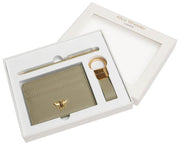 Alice Wheeler London Bow Kartenhalter, Schlüsselanhänger und Stift, luxuriöses Geschenkset – Pistaziengrün