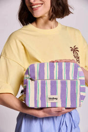 Hindbag Alix Extra große Kulturtasche – Grün/Parma-Streifen
