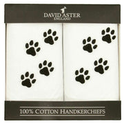 David Aster Paw Embroidered Cotton Handkerchief Set - White