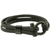 David Van Hagen Double Plaited Shackle Clasp Bracelet  - Black