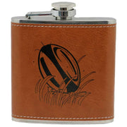 David Van Hagen Rugby 6oz Leatherette Hip Flask - Brown/Silver