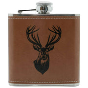 David Van Hagen Stag Design 6oz Hip Flask - Brown/Silver