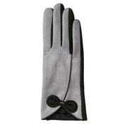 Dents Contrast Trim and Bow Touchscreen Velour-Lined Faux Suede Gloves - Dove Grey