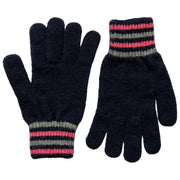 Dents Gestrickte Streifen-Manschettenhandschuhe – Marineblau