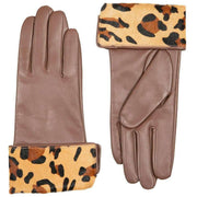 Dents Maya Ponyskin Leopard Print Cuff Leather Gloves - Chestnut Brown