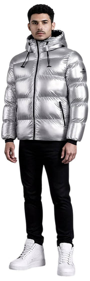 Helvetica Mountain Pioneers Cosmos Daunenjacke mit Kapuze – Silber