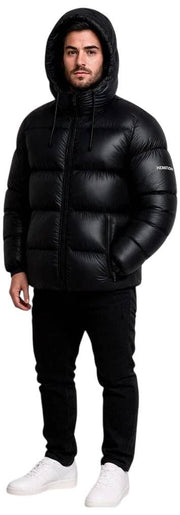 Helvetica Mountain Pioneers Edge Daunenjacke mit Kapuze – Schwarz