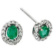Elements Gold Emerald and Diamond Cluster Earrings - Green/Silver