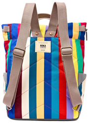 Roka Canfield B Mittelgroßer Rucksack aus recyceltem Canvas – breiter, bunter Streifen