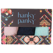 Hanky Panky Signature Lace 3er-Pack Original Rise Thongs – Blushing Rose/Marine/Celeste Blue