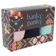 Hanky Panky Signature Lace 3er-Pack Original Rise Thongs – Blushing Rose/Marine/Celeste Blue