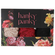 Hanky Panky Signature Lace 3er-Pack Original Rise Thongs – Chai/Schwarz/Dunkler Granatapfel