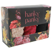 Hanky Panky Signature Lace 3er-Pack Original Rise Thongs – Chai/Schwarz/Dunkler Granatapfel