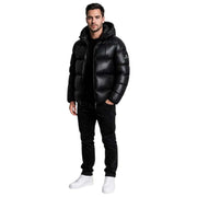 Helvetica Mountain Pioneers Edge Daunenjacke mit Kapuze – Schwarz