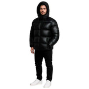 Helvetica Mountain Pioneers Edge Daunenjacke mit Kapuze – Schwarz
