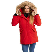 Helvetica Mountain Pioneers Lilli Parka-Jacke mit Kapuze – Rot/Natur