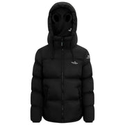 Helvetica Mountain Pioneers Mittelblock-Daunenjacke mit Kapuze – Schwarz