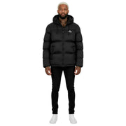 Helvetica Mountain Pioneers Mittelblock-Daunenjacke mit Kapuze – Schwarz