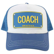 John Hatter Coach Trucker-Mütze aus Gummi – Blau/Weiß