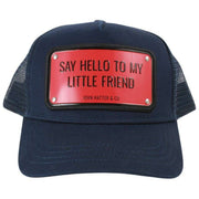 John Hatter „Say Hello To My Little Friend“ Trucker-Mütze aus Aluminium – Marineblau/Rot
