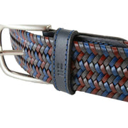 Miguel Bellido Sports Woven Leather Belt - Ink Blue/Grey/Mid Brown