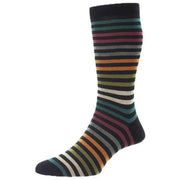 Pantherella Kilburn All Over Stripe Cotton Lisle Socks - Black