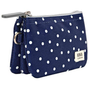 Roka Kleine Carnaby-Geldbörse aus recyceltem Canvas – Navy Polka Dot