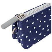 Roka Kleine Carnaby-Geldbörse aus recyceltem Canvas – Navy Polka Dot